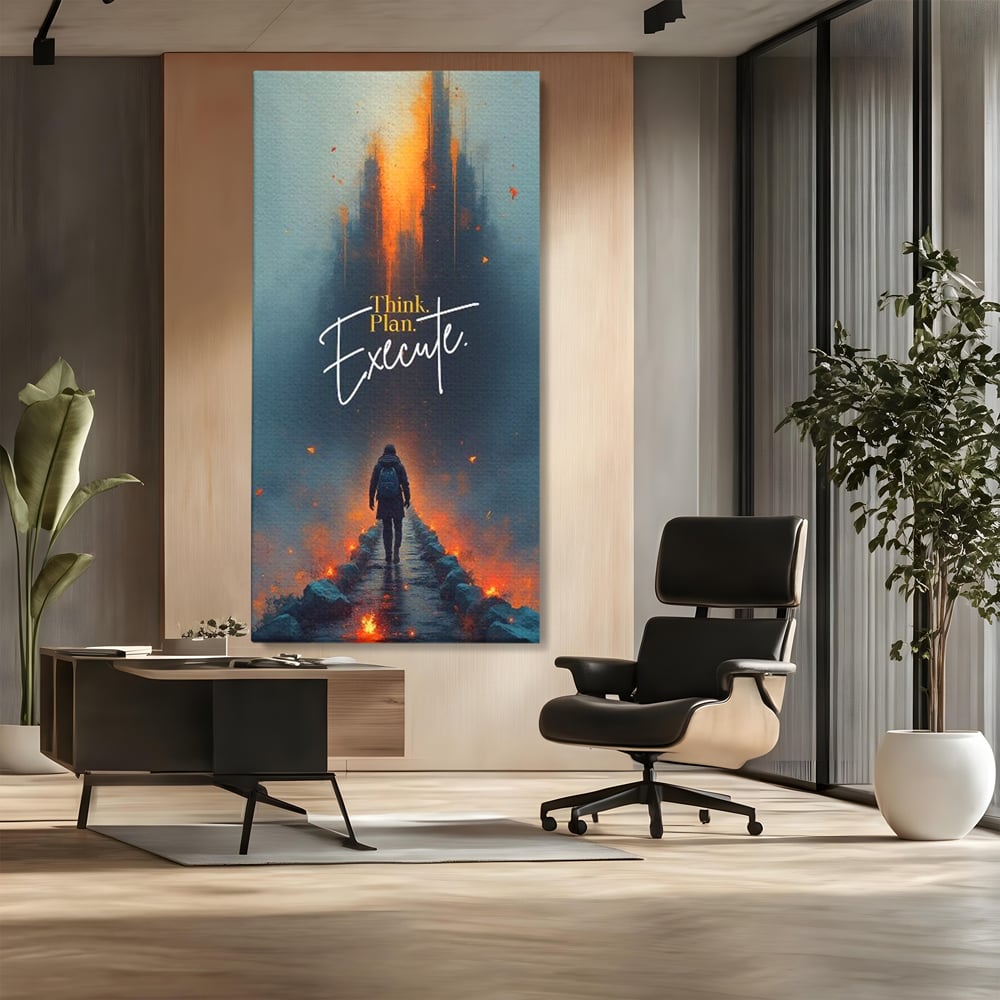 Tablou canvas cu tablou canvas cu calator pe pod, fara rama, pe sasiu de lemn, pe perete intr-un birou